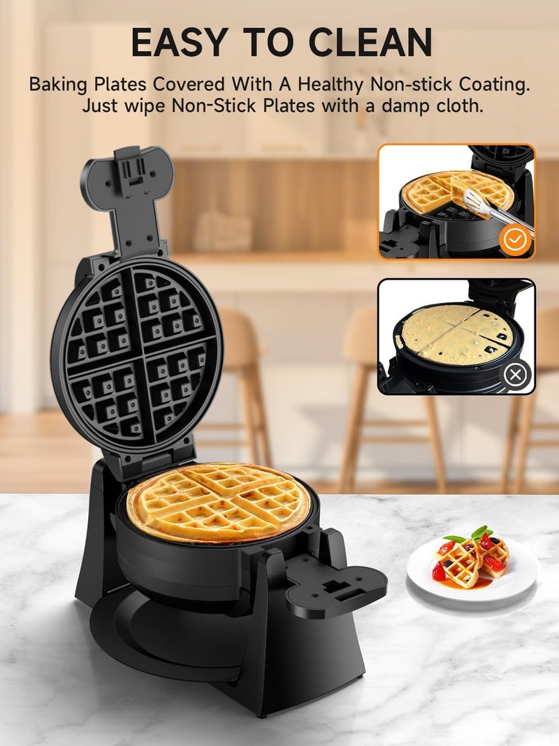 celahapy Waffle Maker, 1400W Double Belgian Waffle Iron 180° Flip, 8 Slices, Rotating & Nonstick Plates, Removable Drip Tray for Easy Cleaning, Cool Touch Handles, Space Saving Storage, Black - Image 4